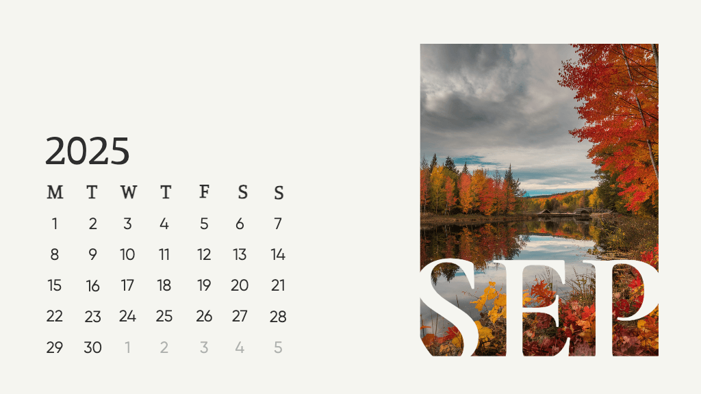 Vibrant September Calendar with Autumn Colors