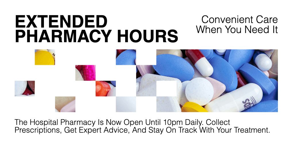 Extended Pharmacy Hours Banner With Blue Background