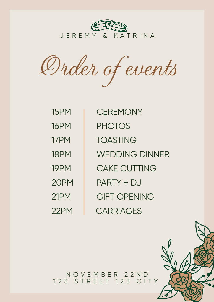 Elegant A4 Wedding Program with Green Highlights