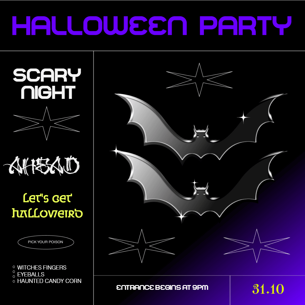 Spooky Halloween Party Poster in Purple and Black