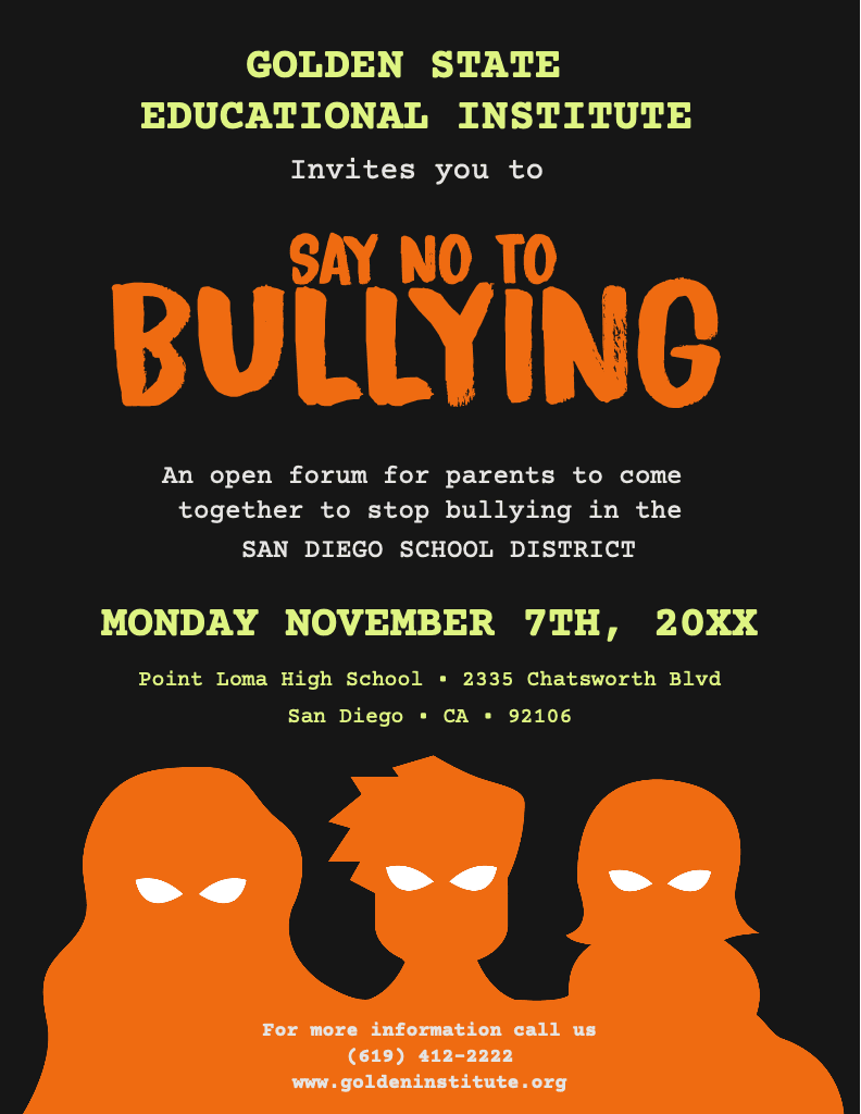 Orange Black Anti-Bullying Campaign Poster