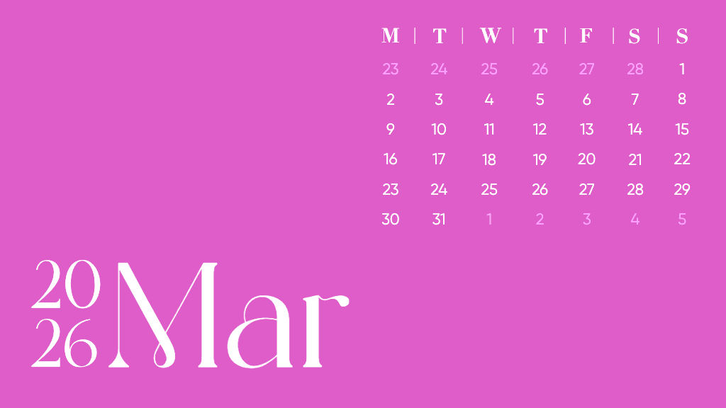 Magenta March 2026 General Calendar Template