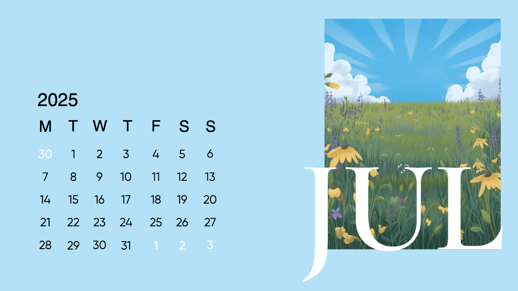 Charming Blue General-Calendar Design for July