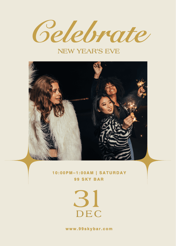 New Year's Eve Celebration Poster in Gold and Black