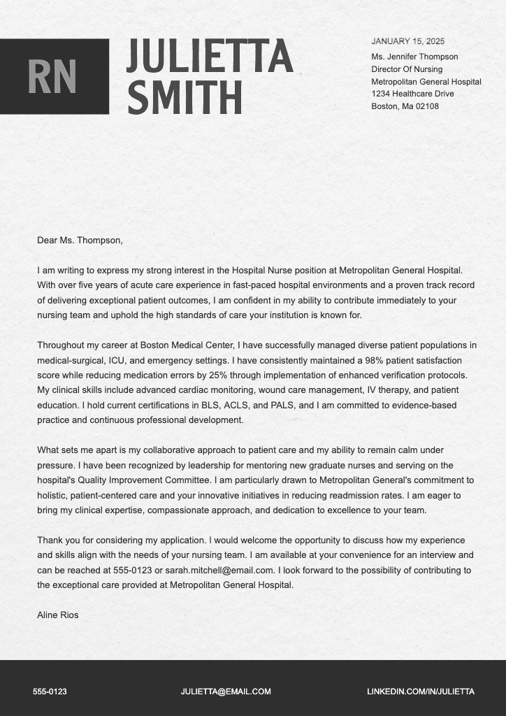 Professional Black Gray Cover Letter Template