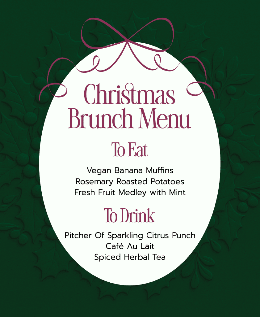 Elegant Christmas Brunch Menu in Green