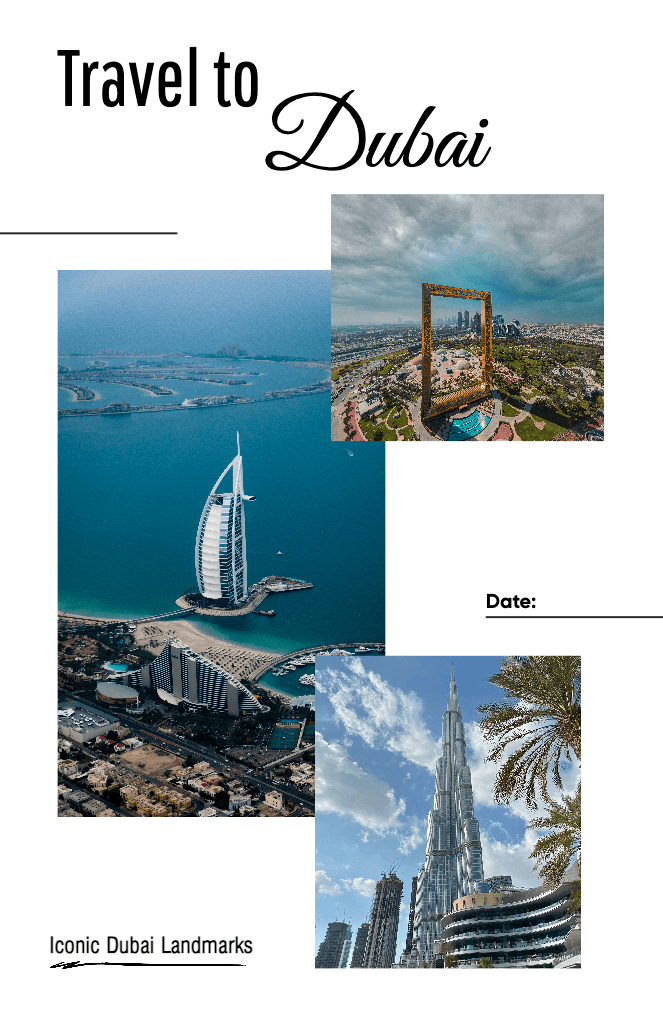 Explore Iconic Dubai Landmarks Poster in Blue
