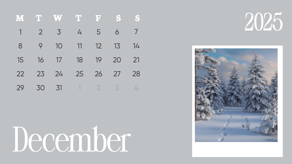 Charming Gray December General-Calendar Template Design