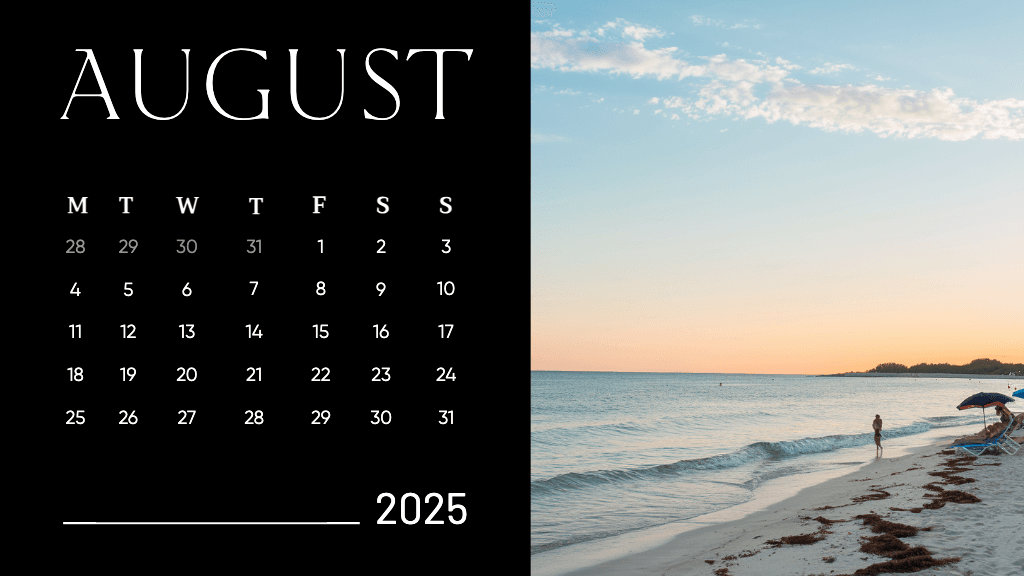 Elegant Black General Calendar with Beach Scene