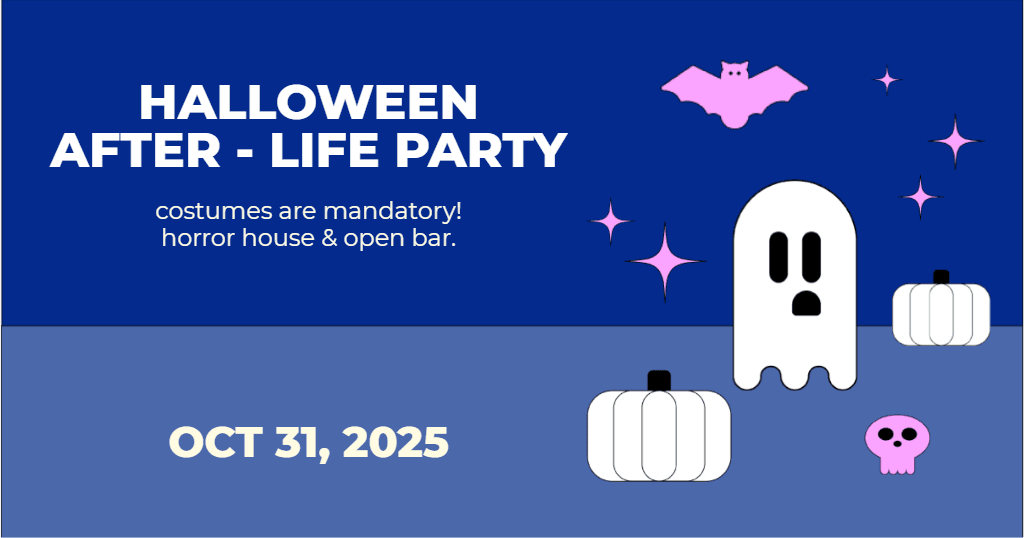 Spooky Halloween Party Poster in Navy and Pink