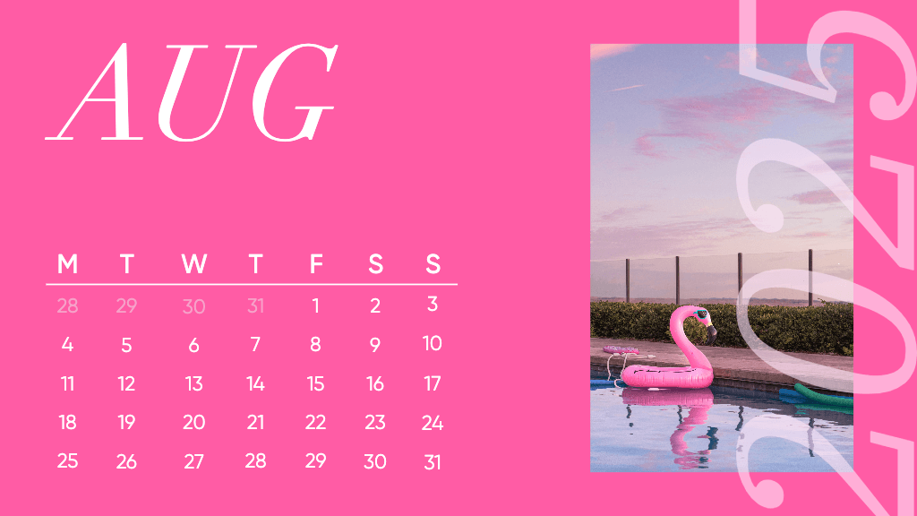Vibrant Pink August General Calendar Design