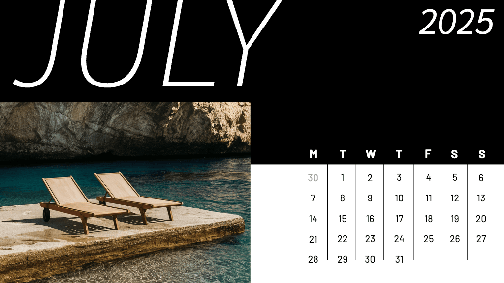 Sleek Black July 2025 General Calendar