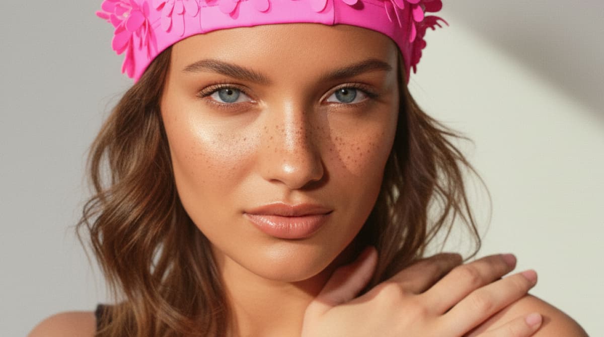 Woman with blue eyes and a pink headband