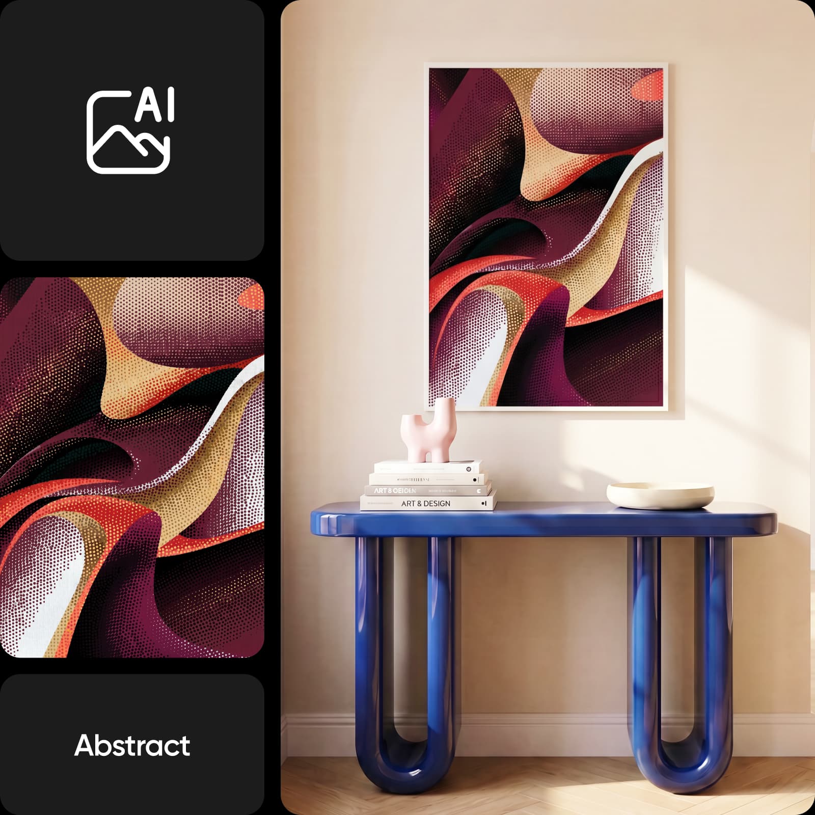 Ejemplo de arte con IA para decoración mural e impresiones