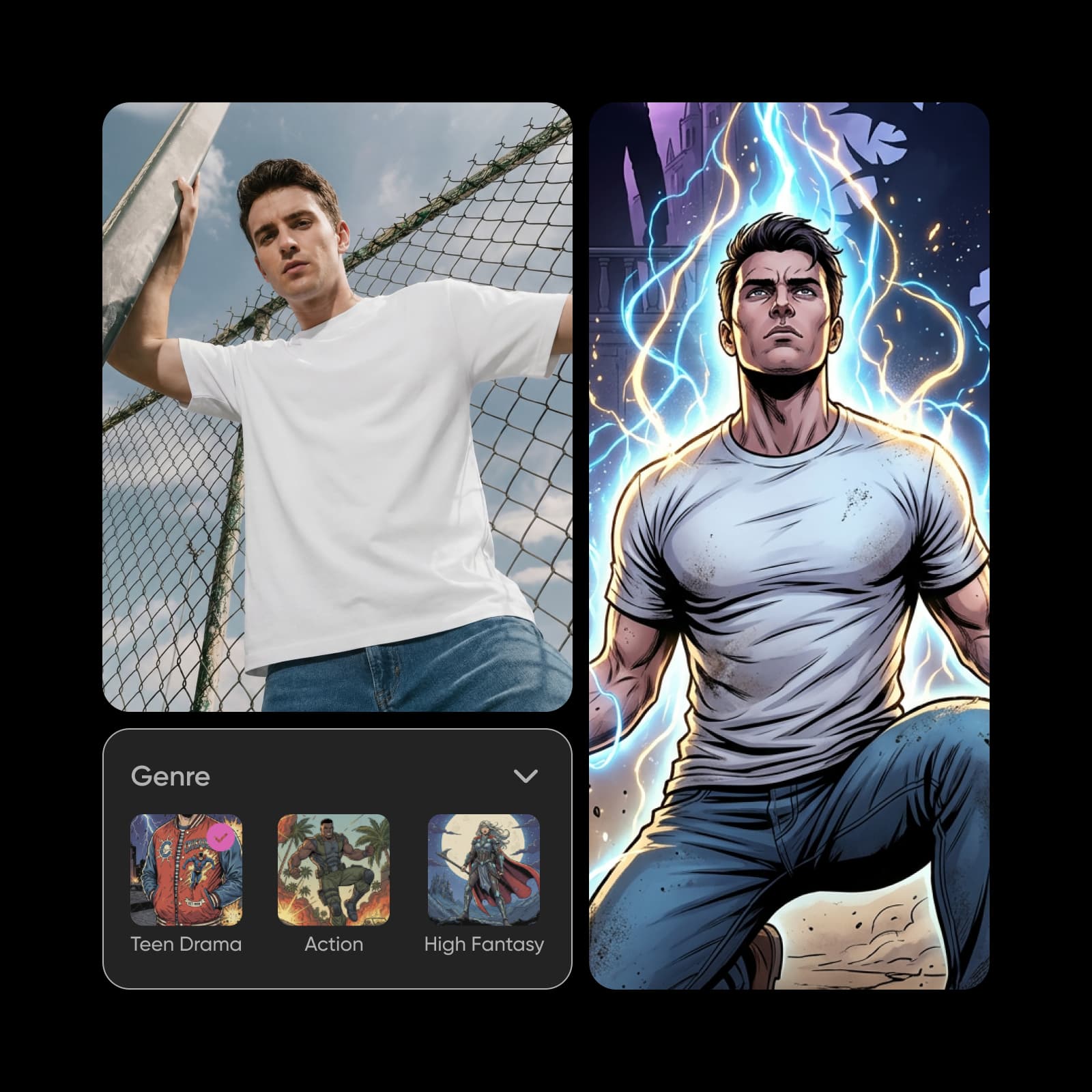 AI Assistant interface showing design generation capabilities