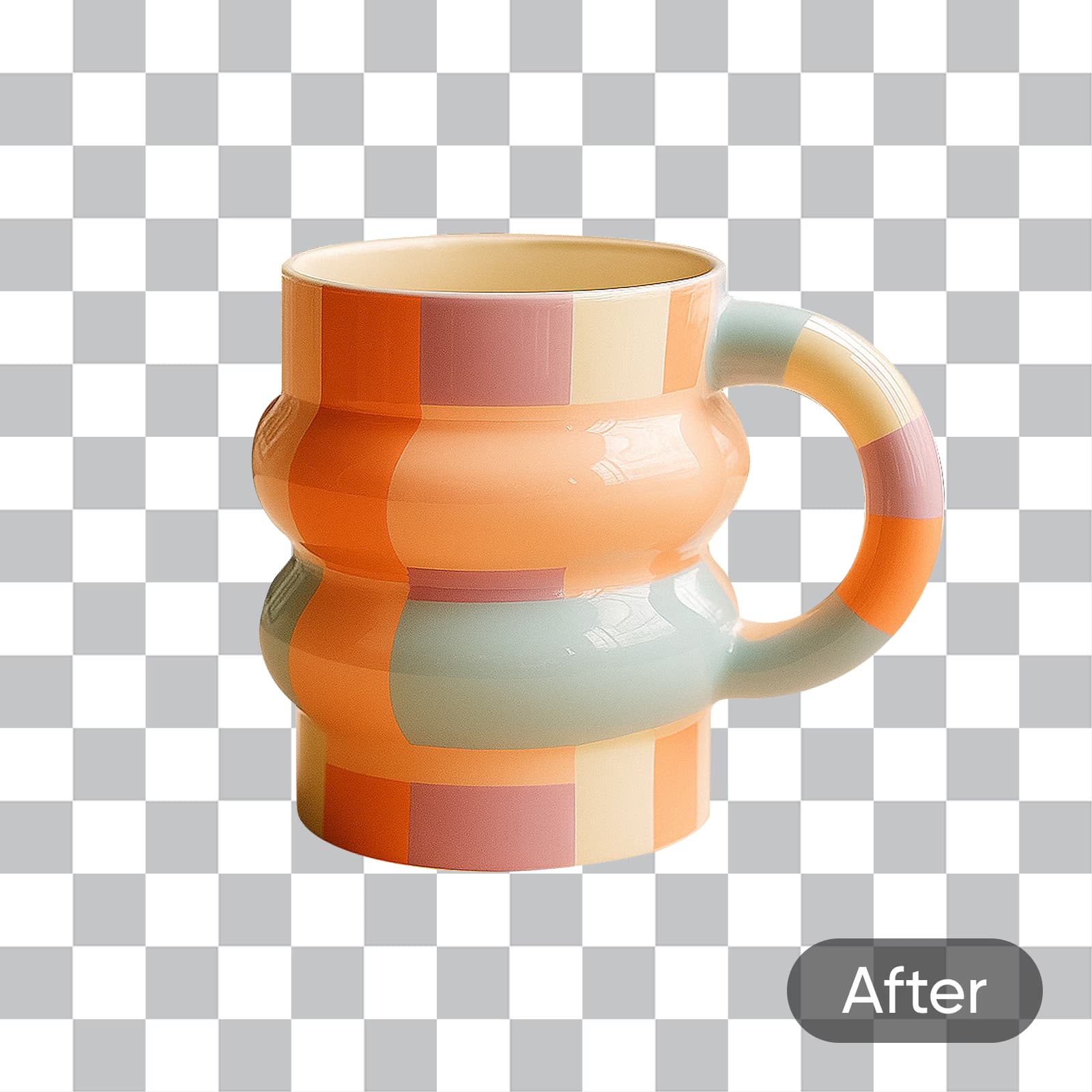 Caneca de cerâmica antes e depois da remoção do fundo - after