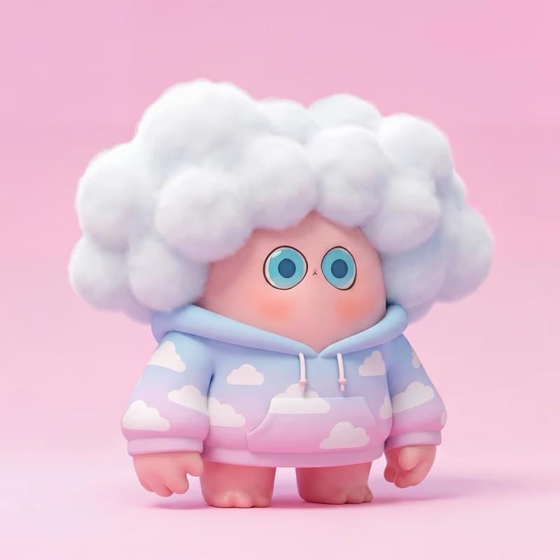 AI-generated cartoon character with fluffy hair and pastel colors