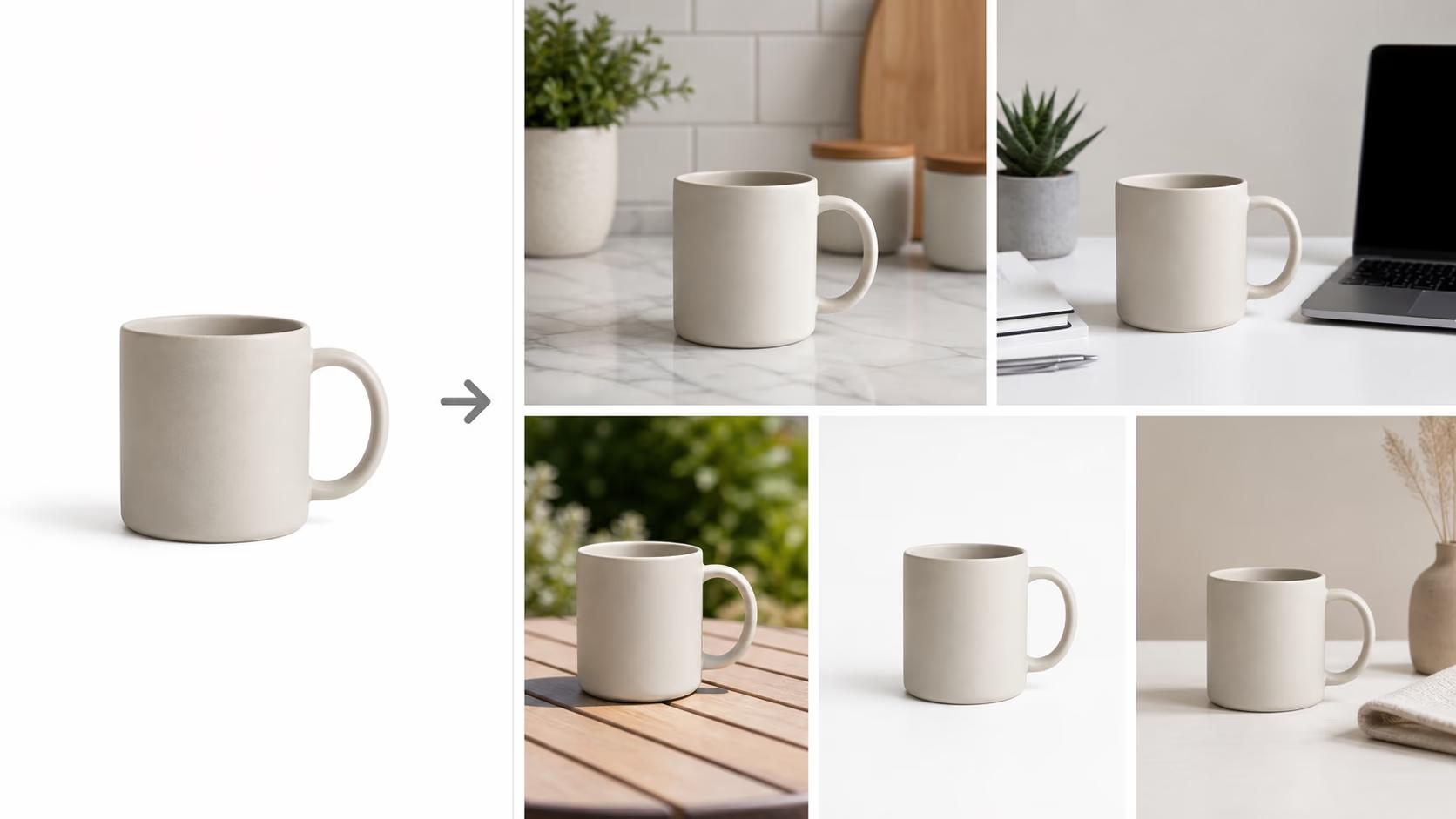 Product photo turned into multiple studio-style product shot variations