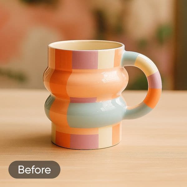 Caneca de cerâmica antes e depois da remoção do fundo - before