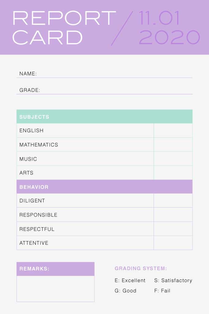 Elegant Lilac Academic Report Card Template