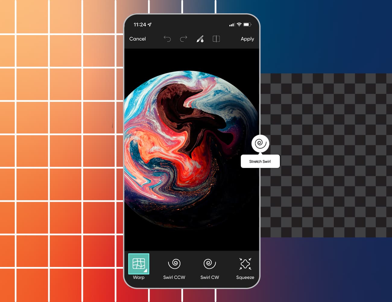 Swirled planet wallpaper on a phone screen