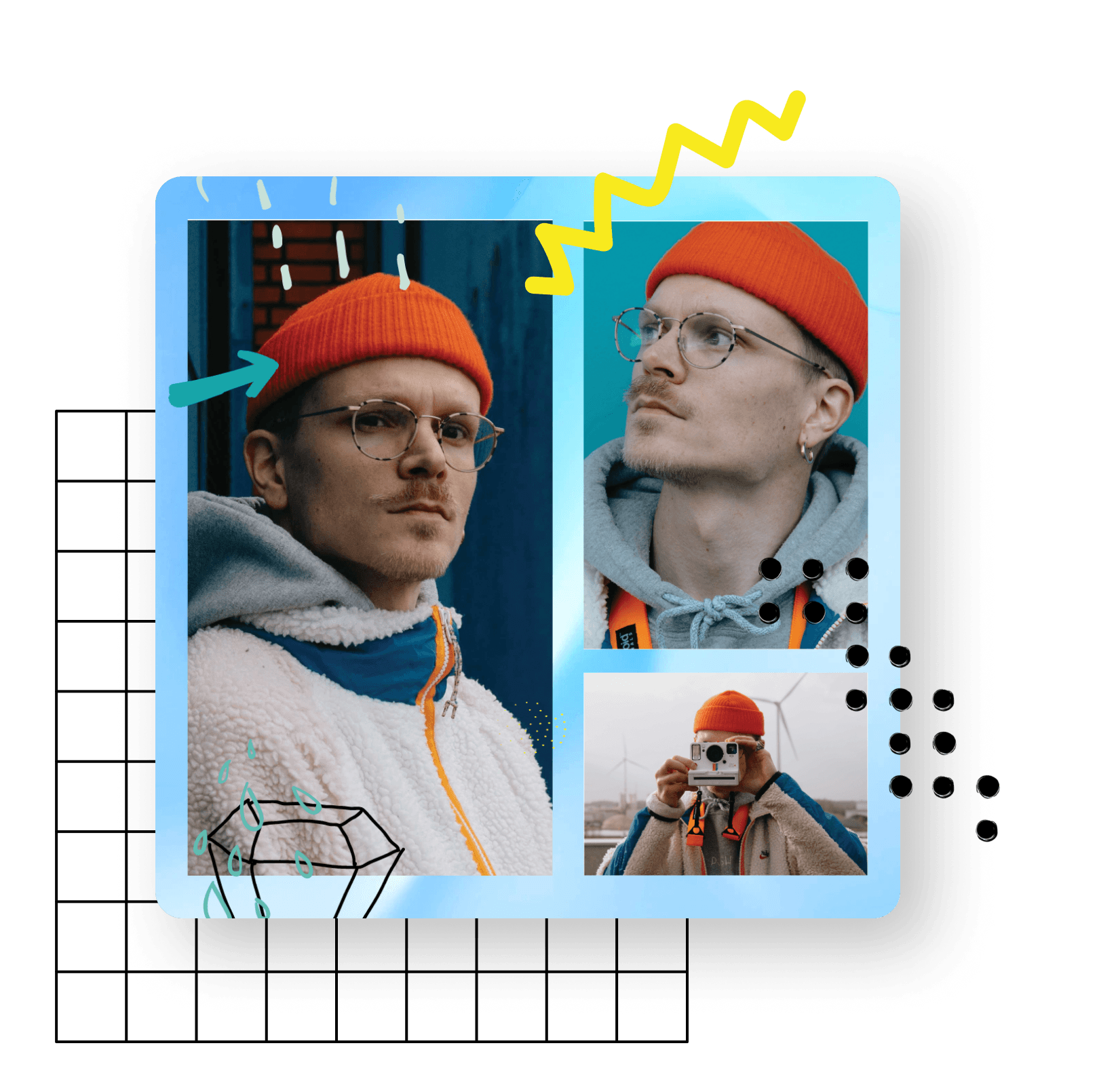 కోలేజ్‌లను రూపొందించటానికి గ్రిడ్‌లను మరియు ఫ్రేమ్‌లను ఉపయోగించండి