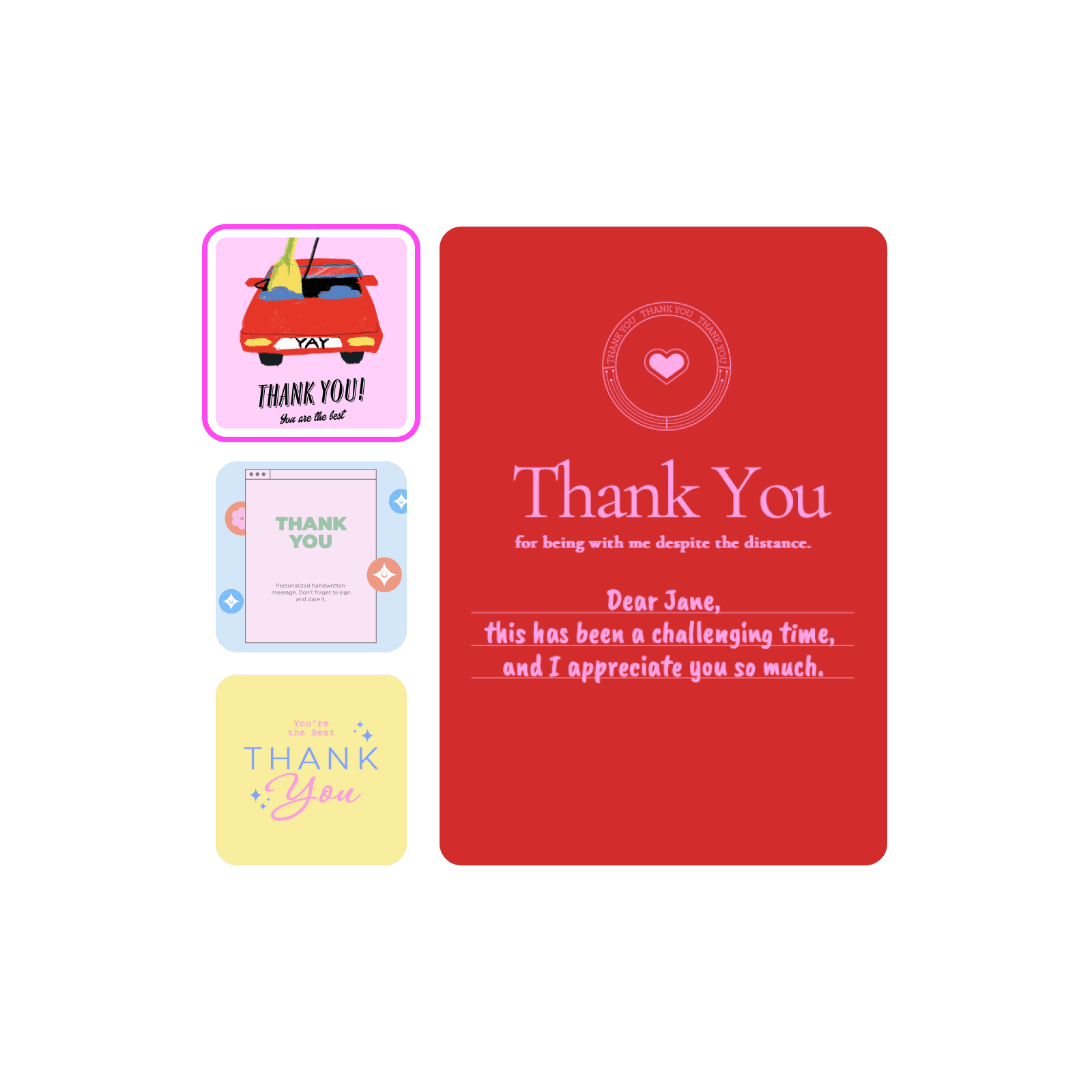 Heartfelt thank-you card templates for every occasion.