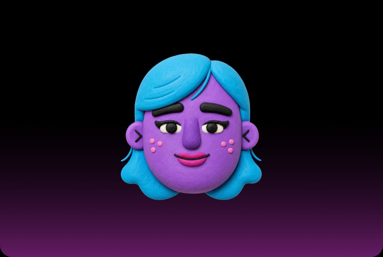 Zoe, the Picsart AI influencer agent, as a purple clay avatar with blue hair