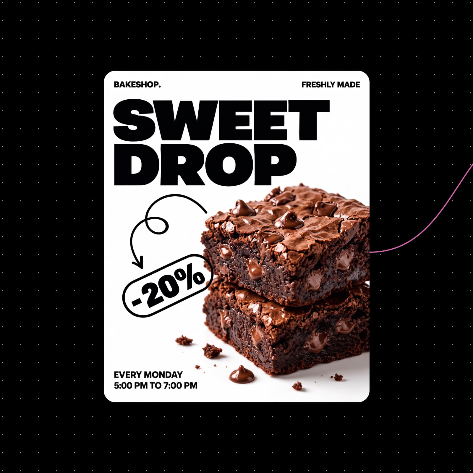 A Sweet Drop bakery poster with a brownie and a 20% discount, opened in a shared Picsart Flow canvas