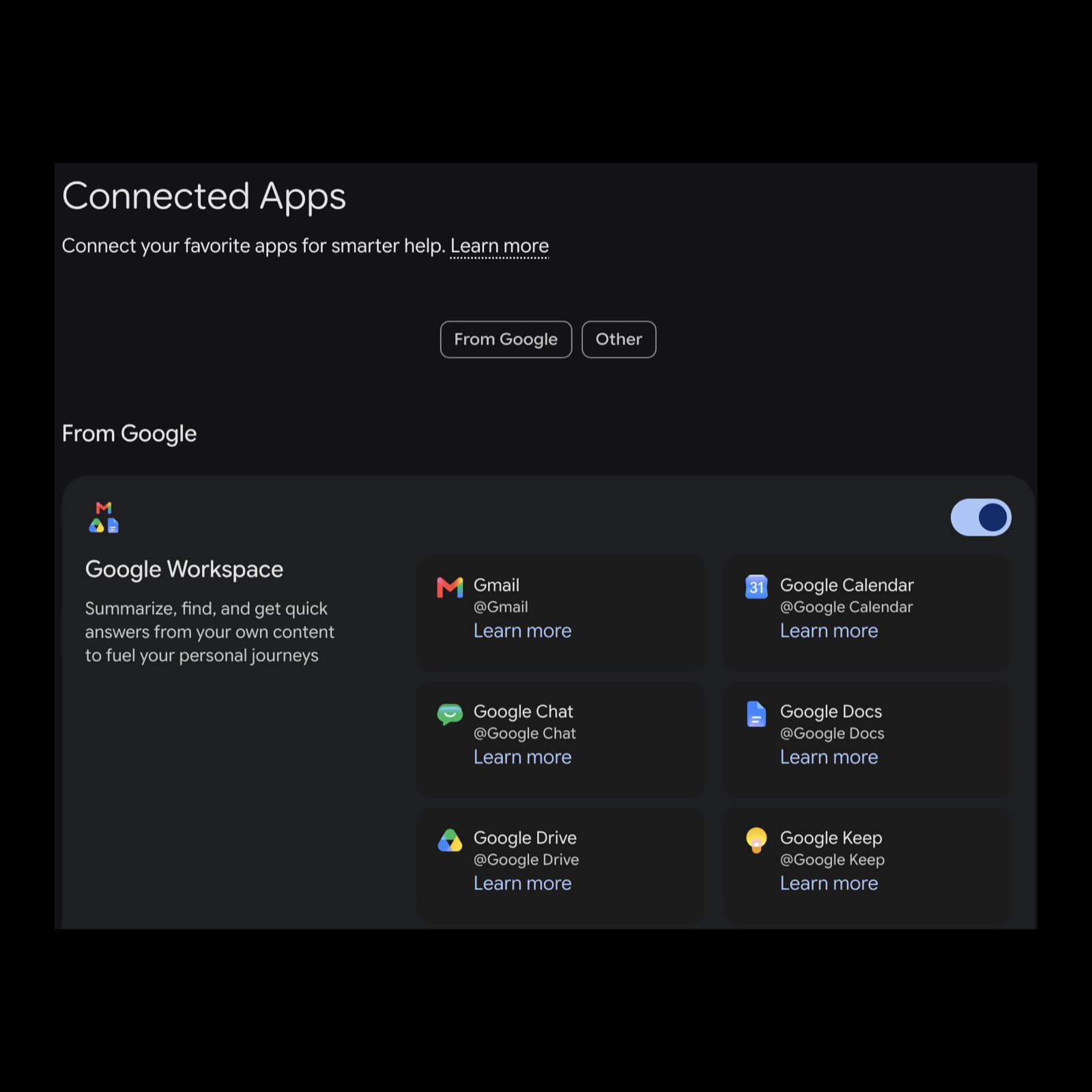 Actual Google Gemini Connected Apps screen; this capture does not show Picsart enabled