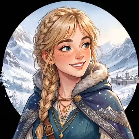 Animated fairy tale scene set in a snowy mountains, pencil sketch art style, made with Picsart Comic Me