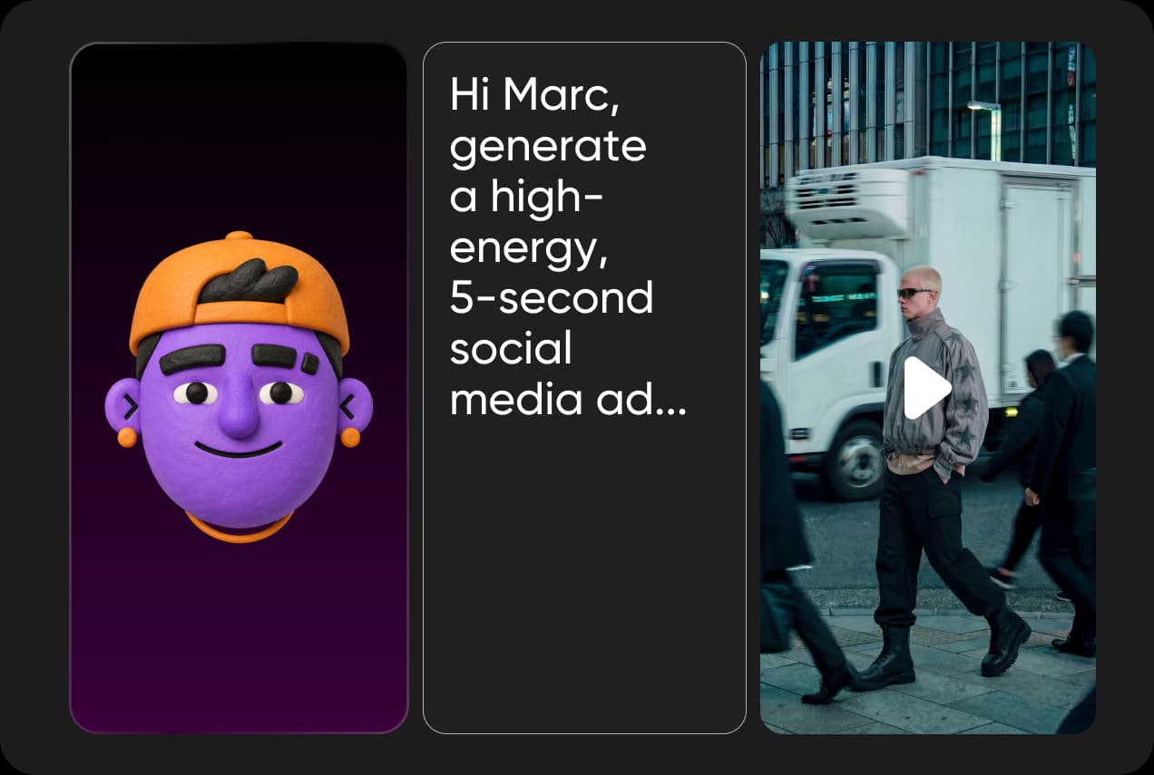 A brief asking Marc to generate a high-energy 5-second social media ad, with a street video result