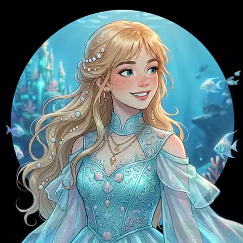 Animated fairy tale scene set in a underwater kingdom, pastel art style, made with Picsart Comic Me