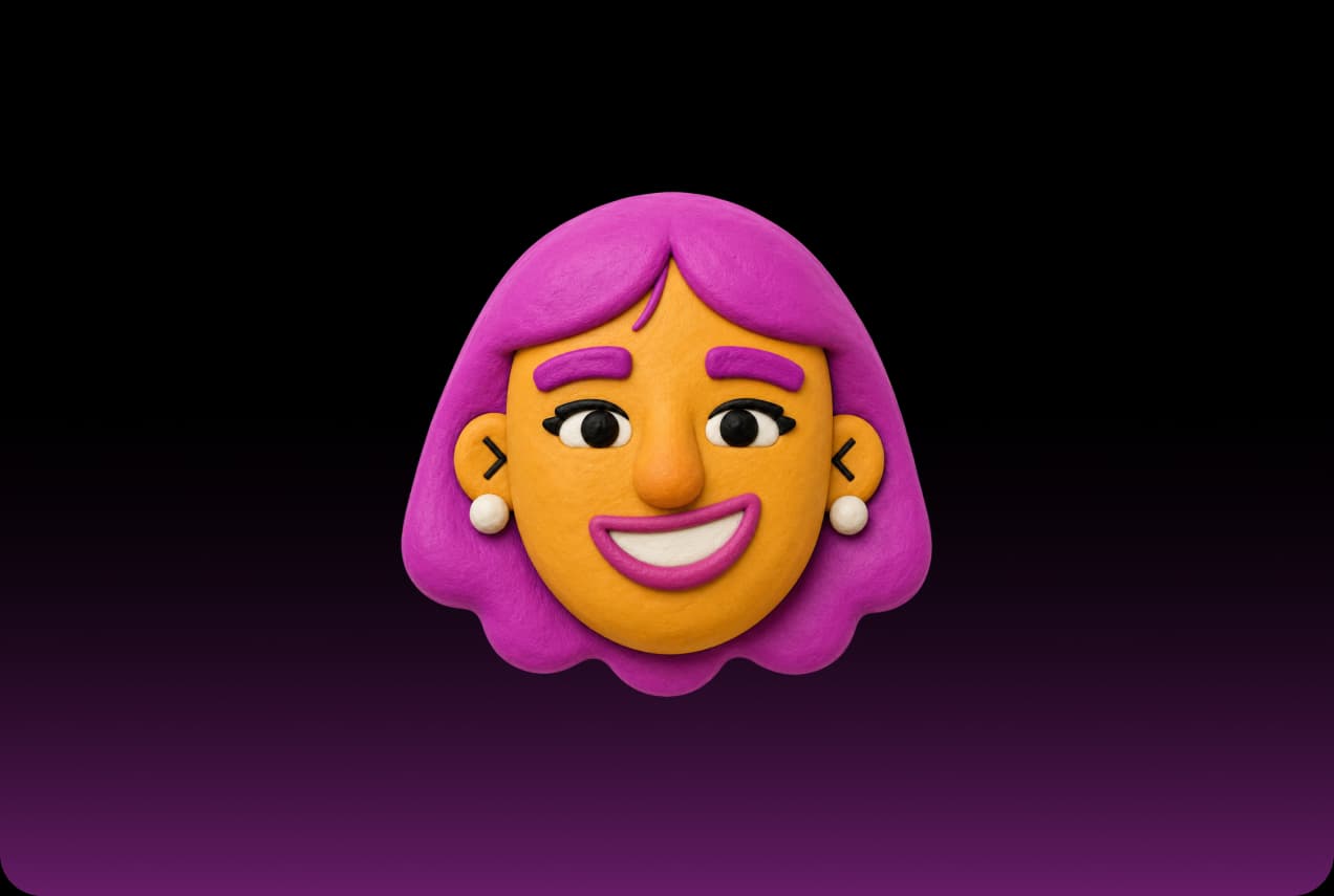 Sam, the Picsart chief of staff agent, as an orange clay avatar with pink hair