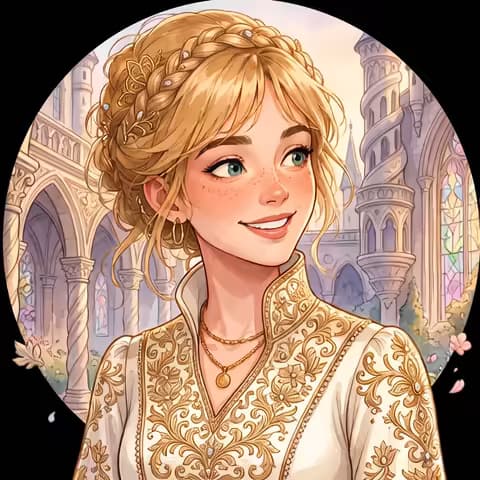Animated fairy tale scene set in a magical castle, storybook art style, made with Picsart Comic Me