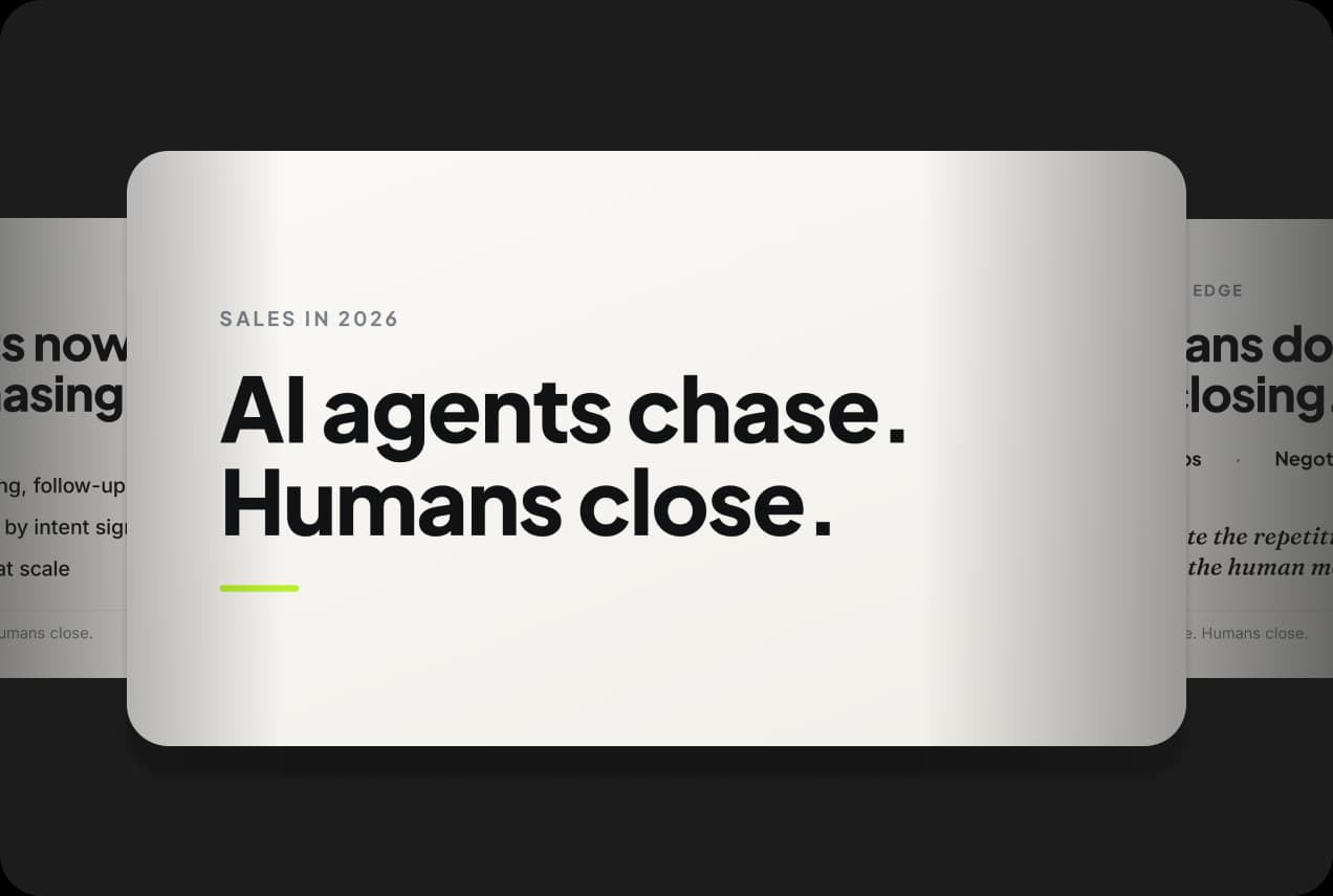 A presentation slide titled AI agents chase. Humans close. between other pages of the deck
