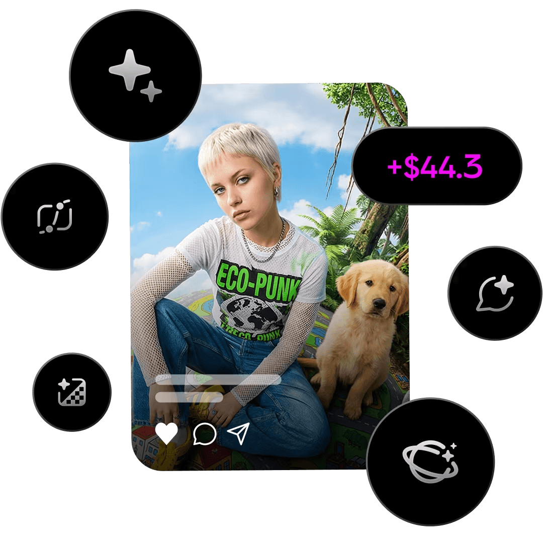 Creator campaign artwork with a Picsart image and earnings callouts
