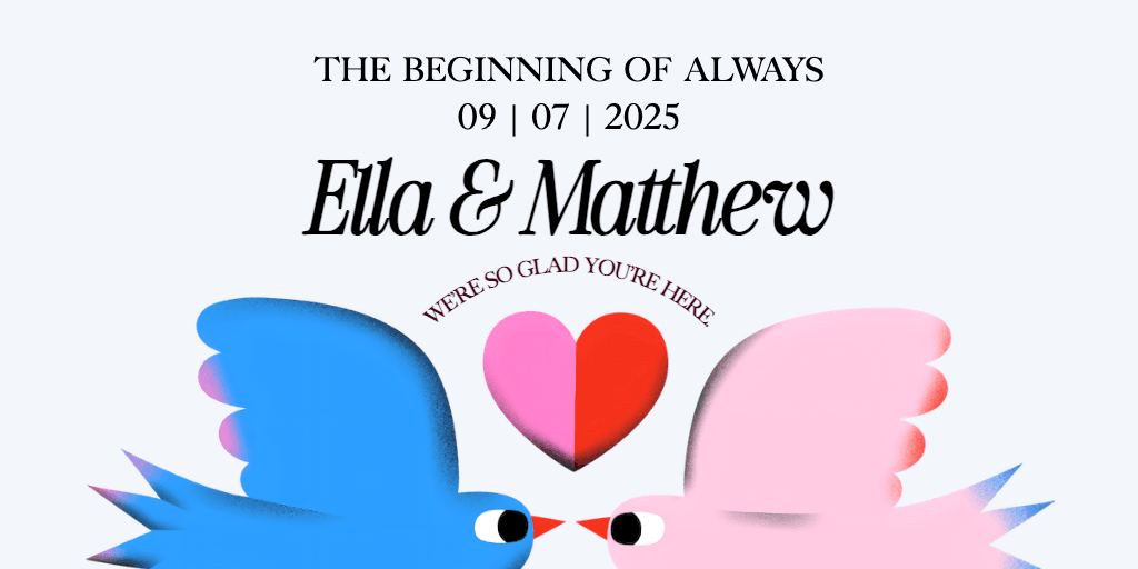 Wedding Banner with Pink and Blue Birds Design