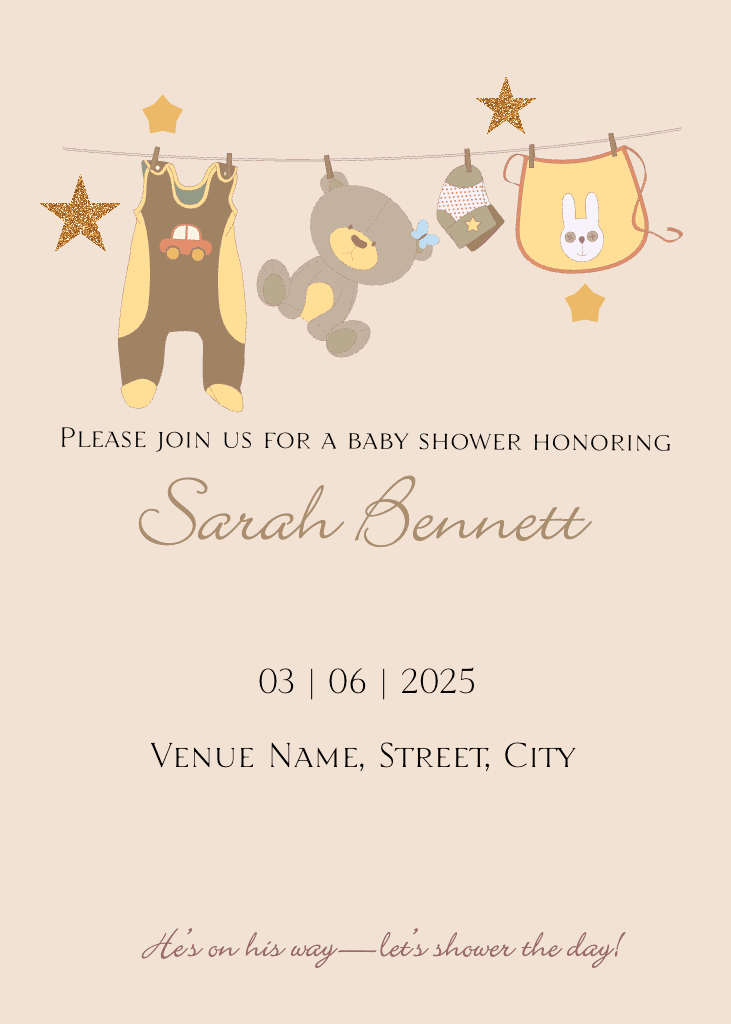 Charming Beige Baby Shower Invitation Template