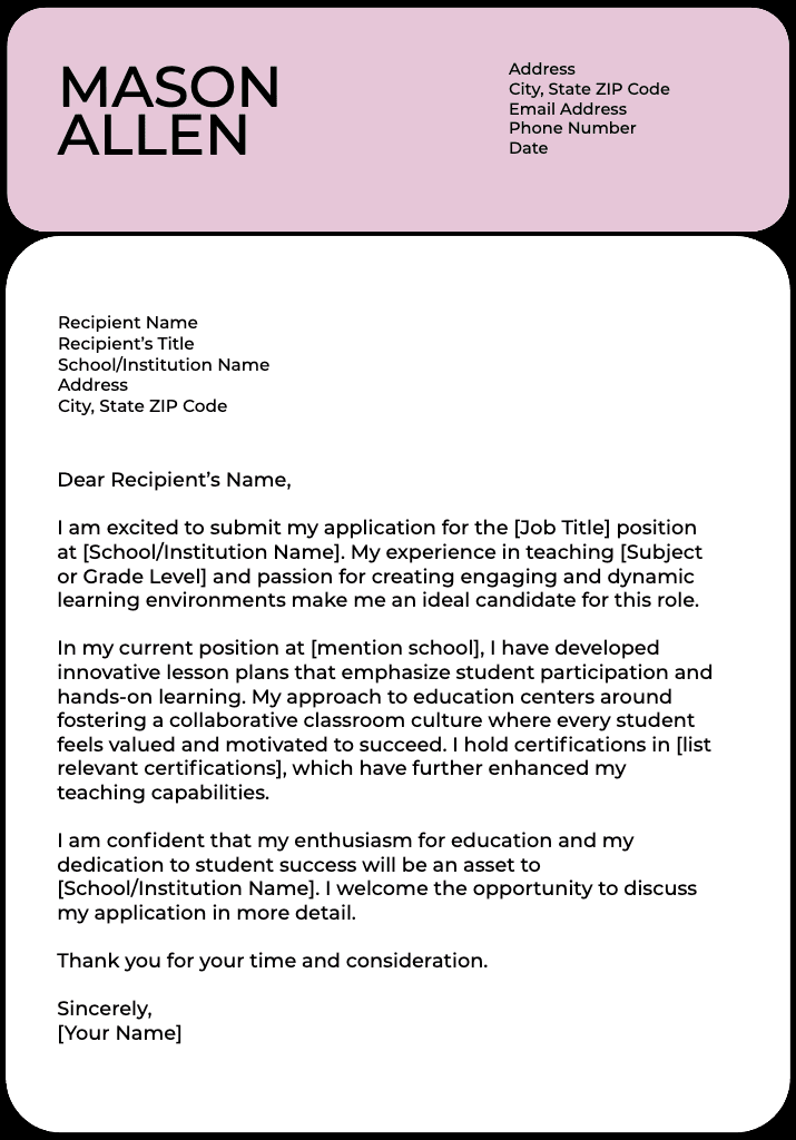 Professional Mauve Cover Letter Template Design