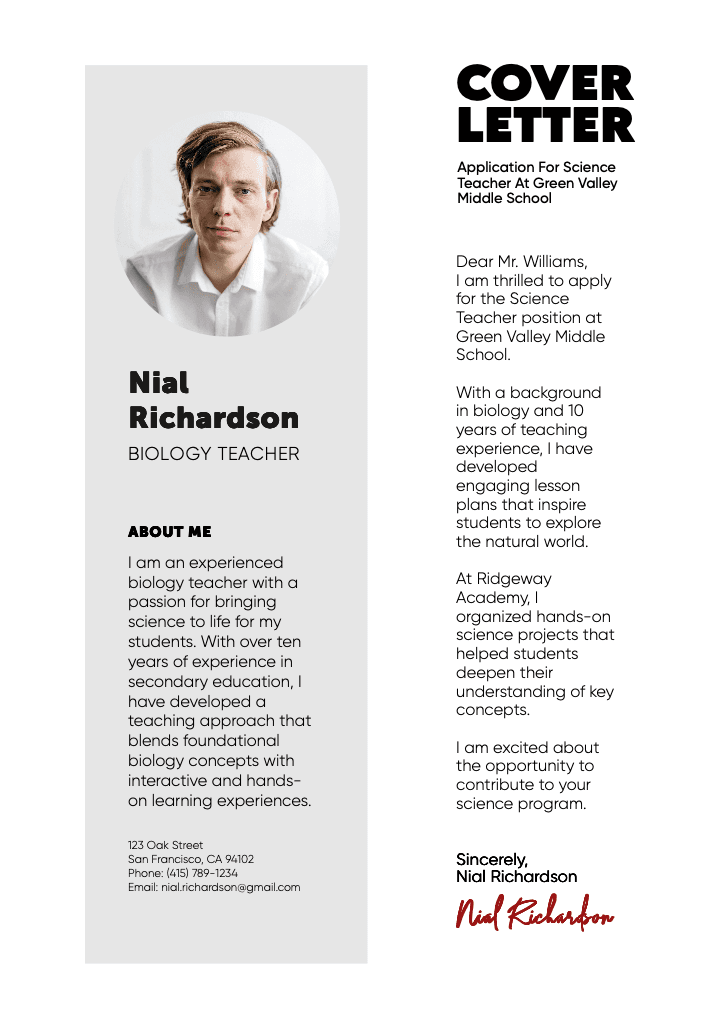 Minimalist Gray and White Cover Letter Design