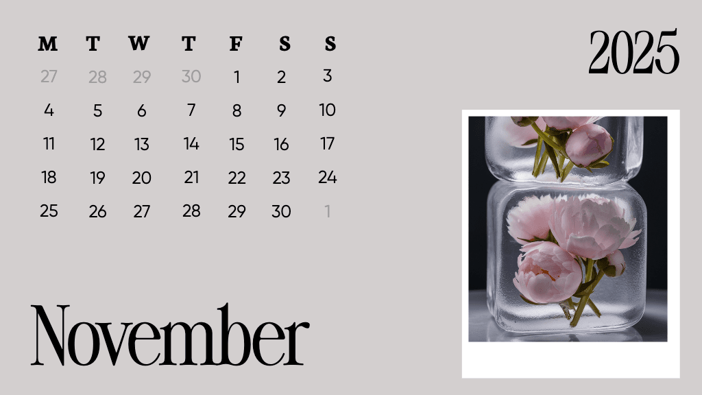 Chic November General Calendar With Gray