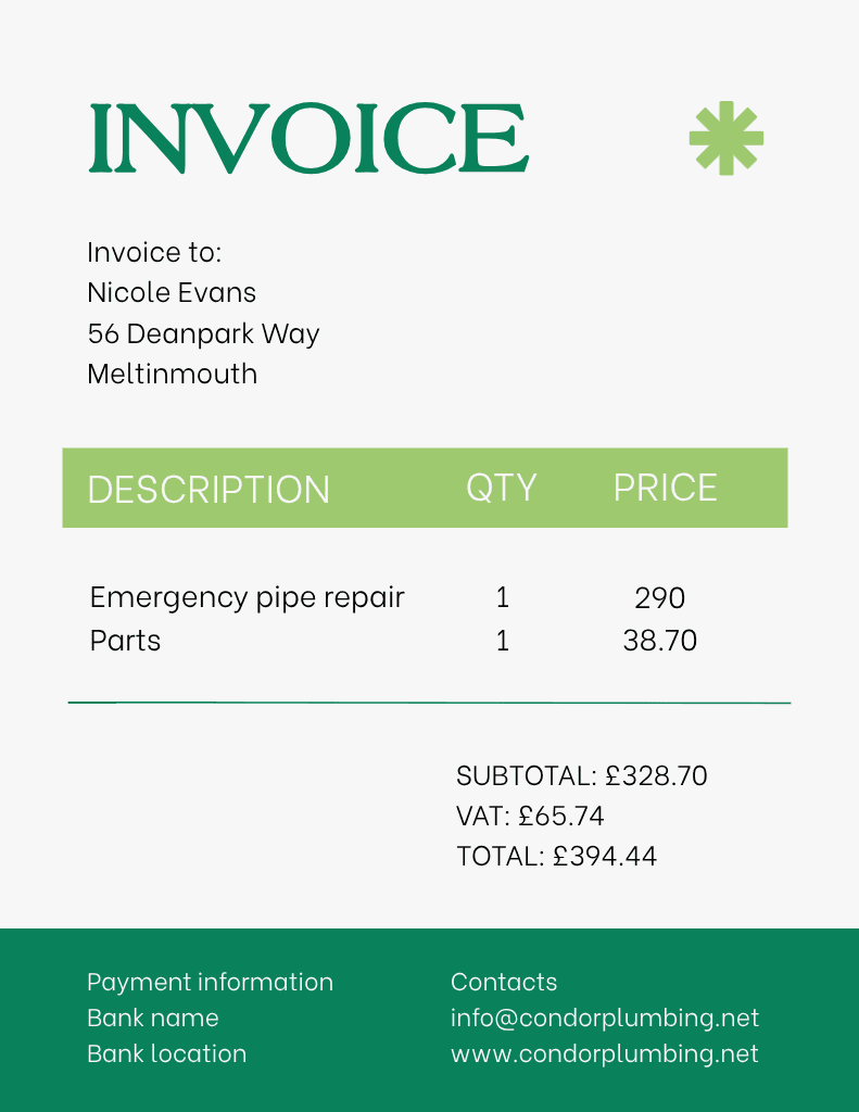 Elegant Green Invoice Template With Contact Information