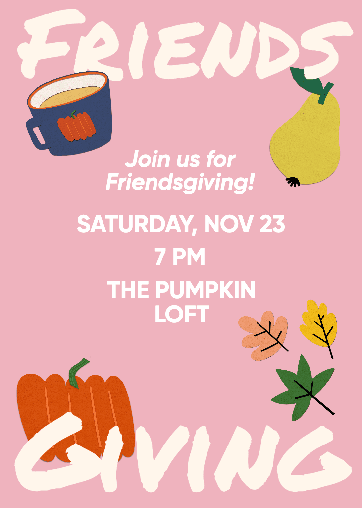 Charming Friendsgiving Invitation with Pink Background