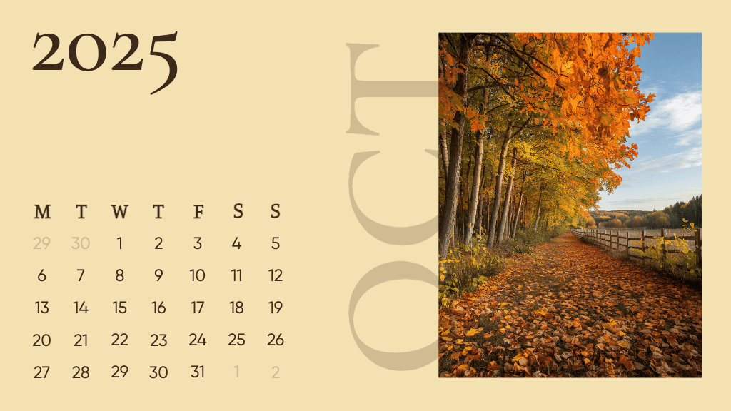 Autumn Inspired General Calendar with Yellow