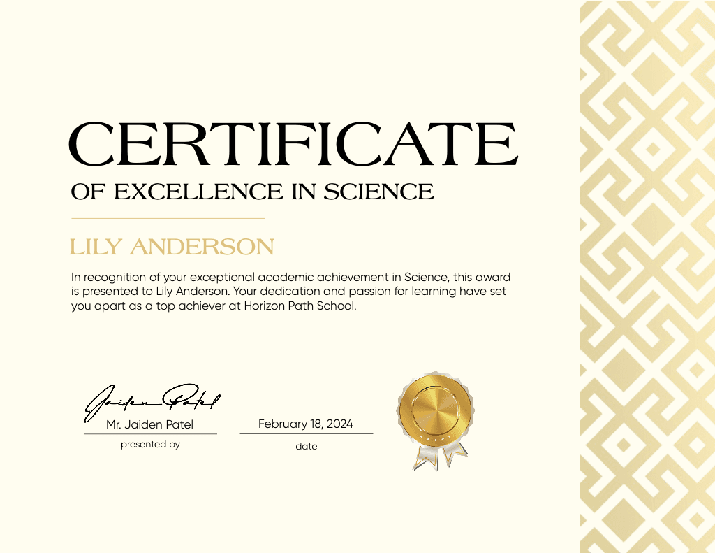 Elegant Gold Certificate of Completion Design