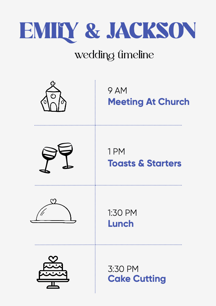 Elegant Wedding Timeline A4 Template with Blue