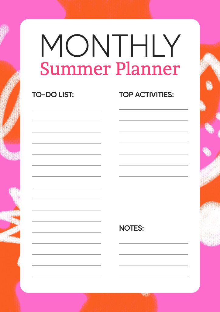 Vibrant Summer Planner A4 with Pink and Orange