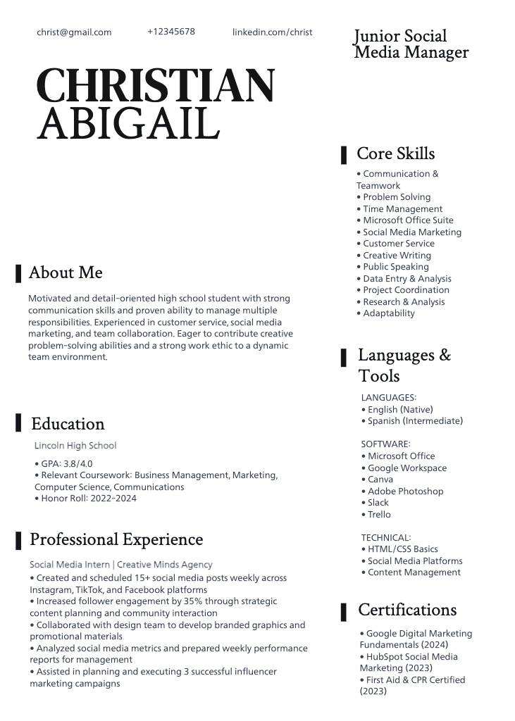 Elegant Black and White Resume Template