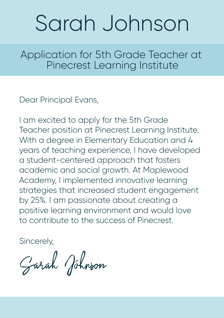 Elegant Blue Cover Letter with Highlights